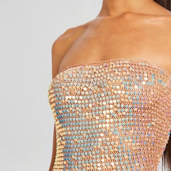 NWT RETROFETE Tan Tera Ballerina Colorway Sequin Fringe Crochet Dress Size M - Picture 6 of 11